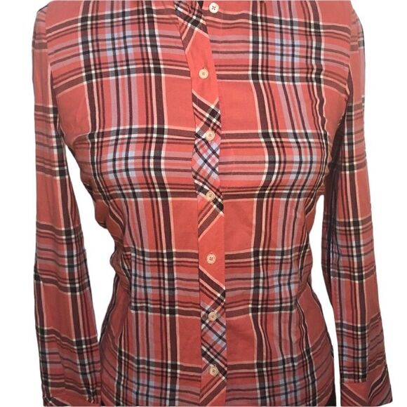 TALBOTS Mauve Orange Plaid  Botton Down Front Long Sleeves Shirt Size: Small - Picture 2 of 4
